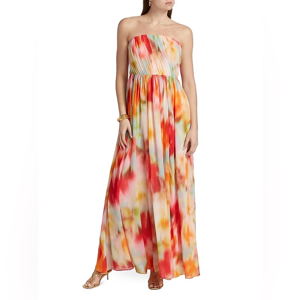 As It May Marlee Strapless Watercolor Chiffon Maxi Dress